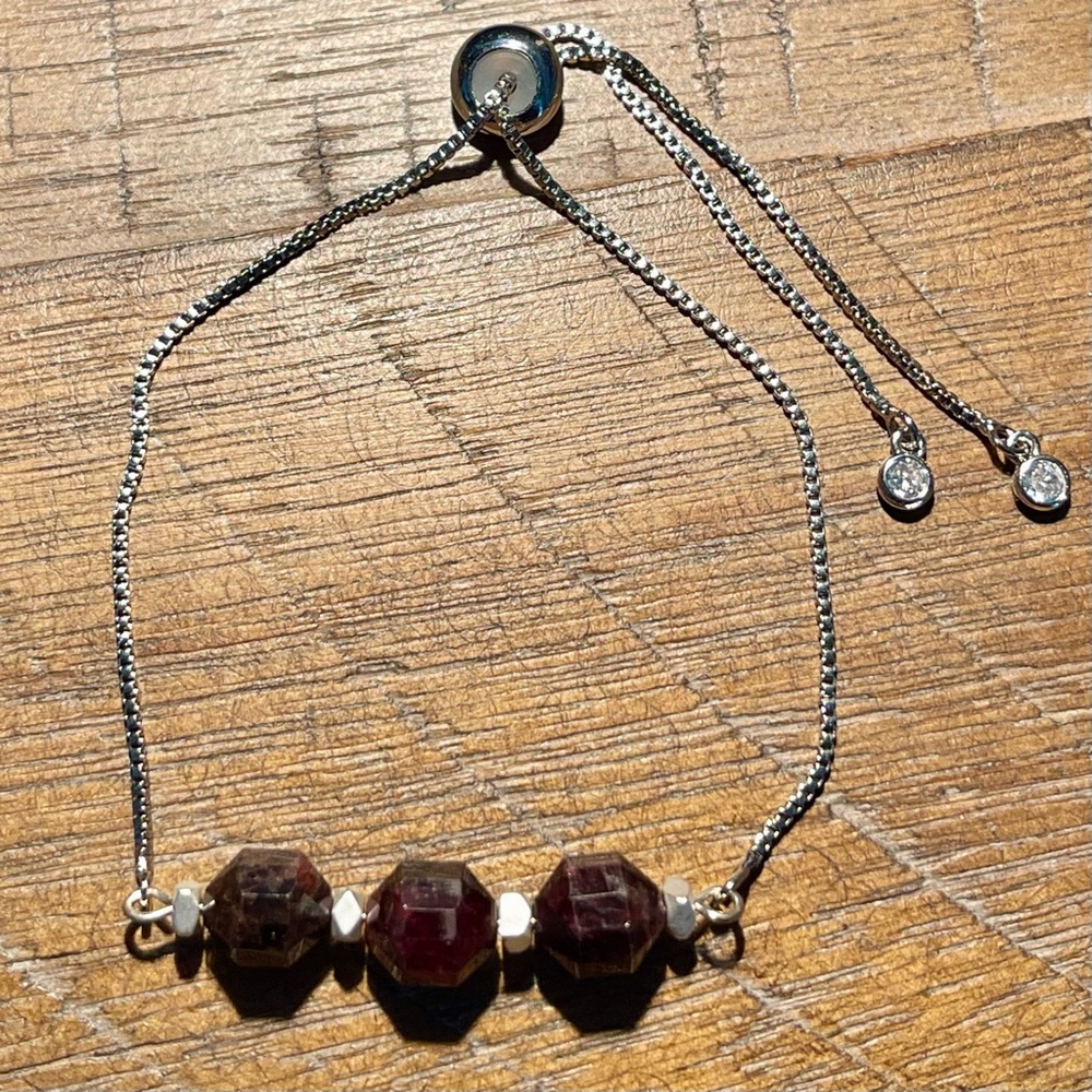 Three Garnet stone bolo bracelet